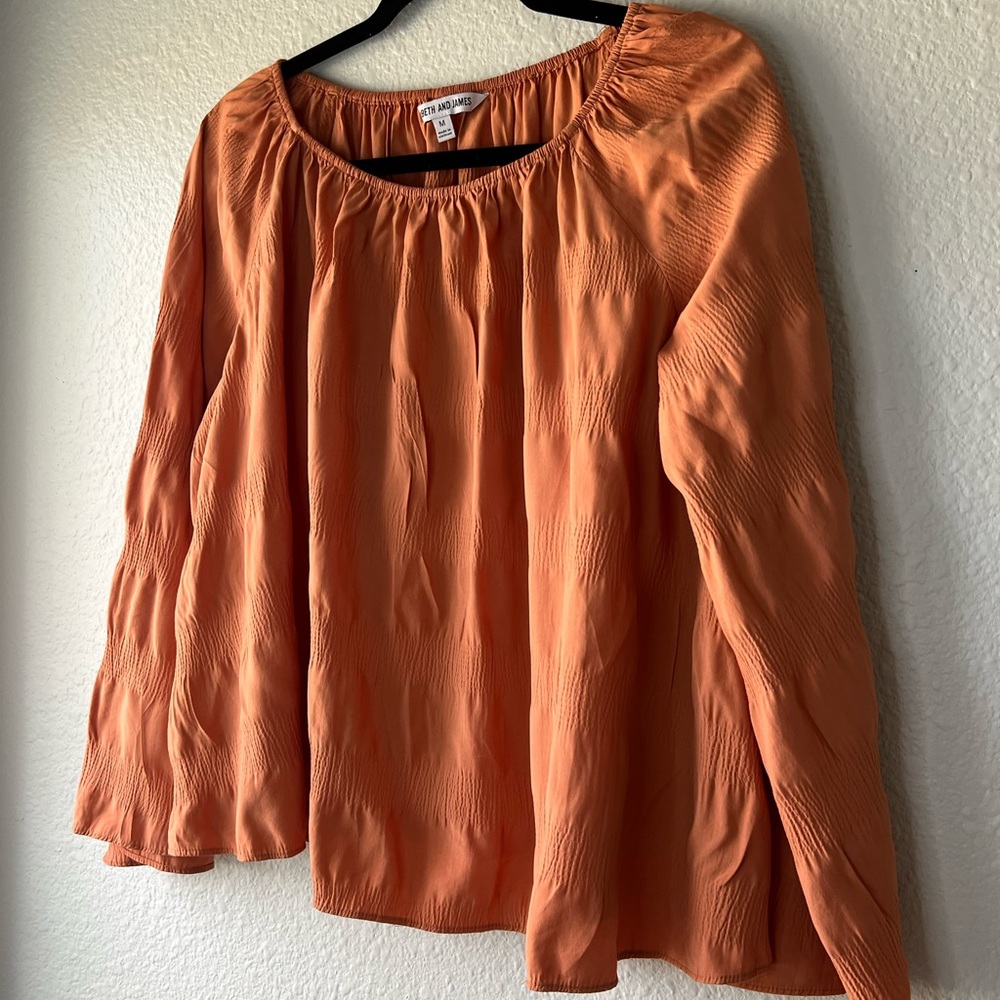 Elizabeth and James Off The Shoulder Boho Oversize Rust Orange Blouse Size M. - Picture 5 of 11